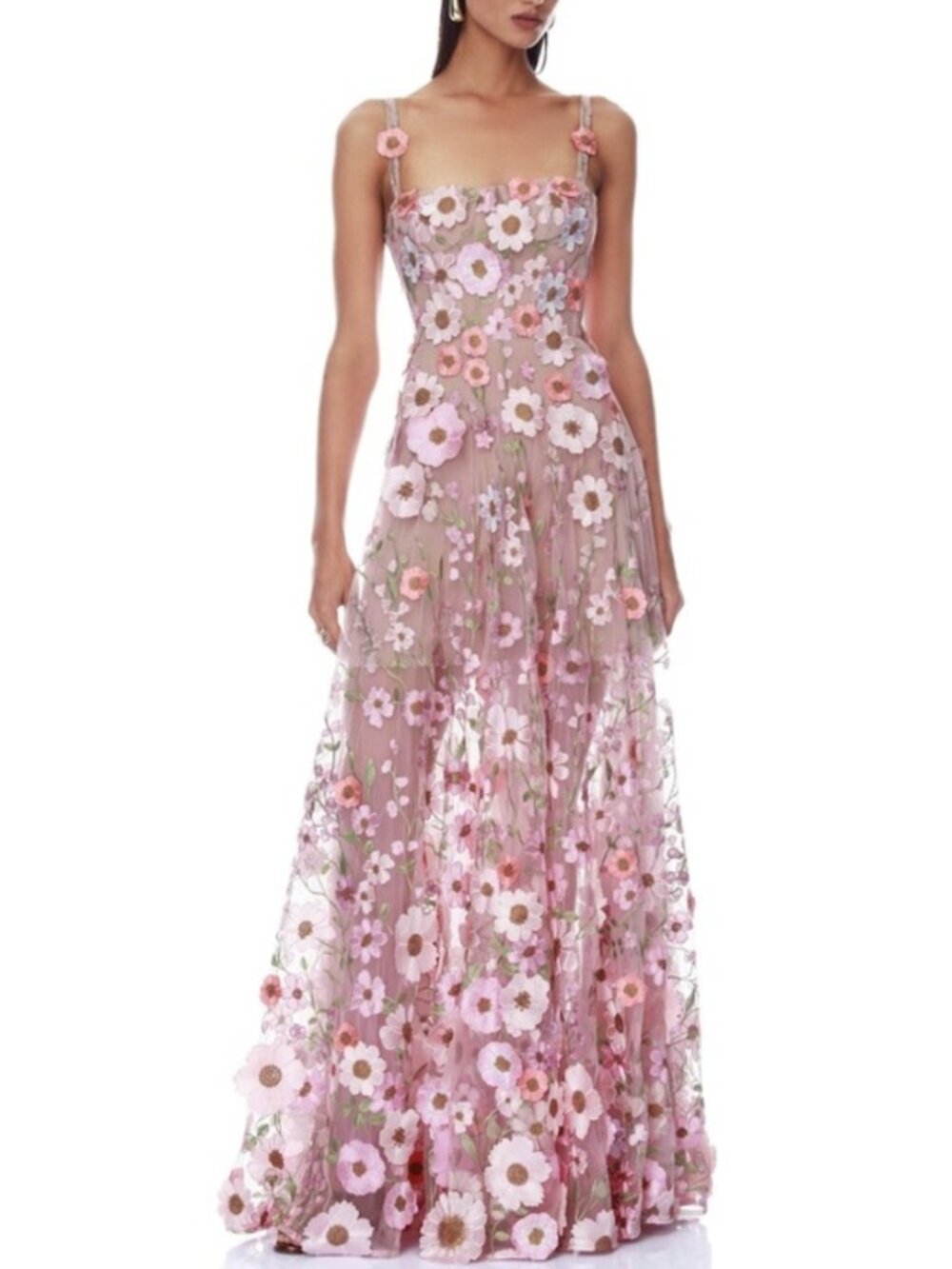 Bronx and Banco Pink Floral Appliqué Maxi Dress